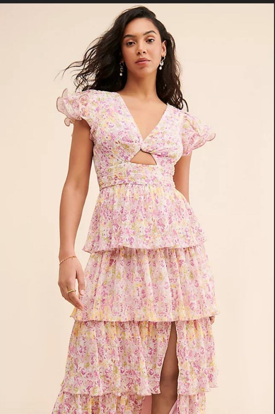 ASTR the Label Emporia Floral Pleated Tiered Maxi Dress Multicolor 1X